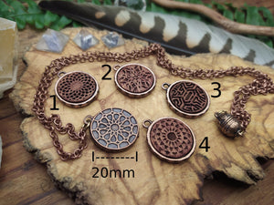 Mahagonie Holz Halskette in Kupfer Messing Rückseite ~*~ Keltisches Kraft symbol Anhänger